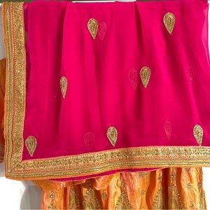 Coral Shaded Lehenga with stitched blouse and Dupatta